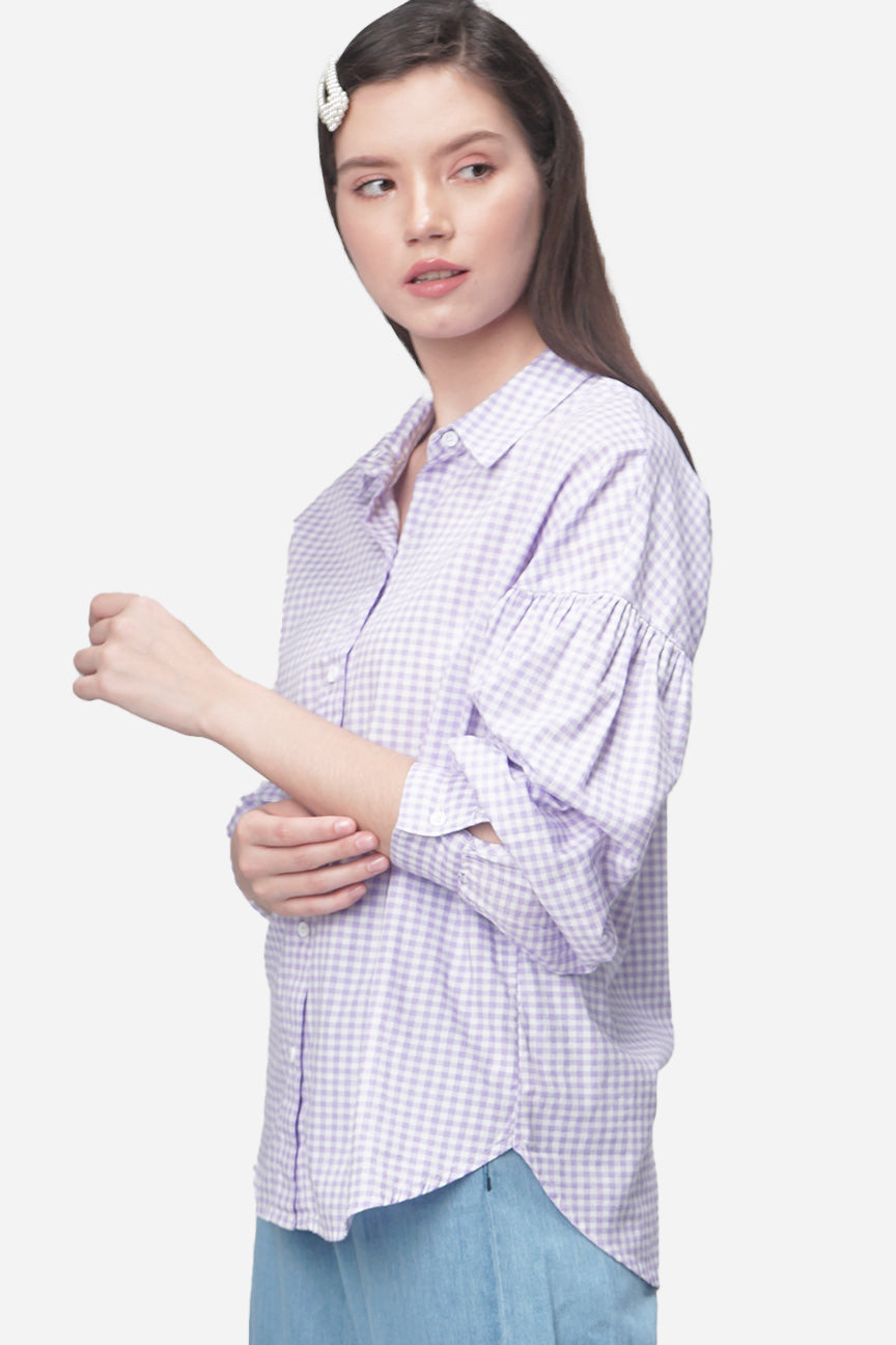 Kemeja Lengan Panjang Arianna White Lilac