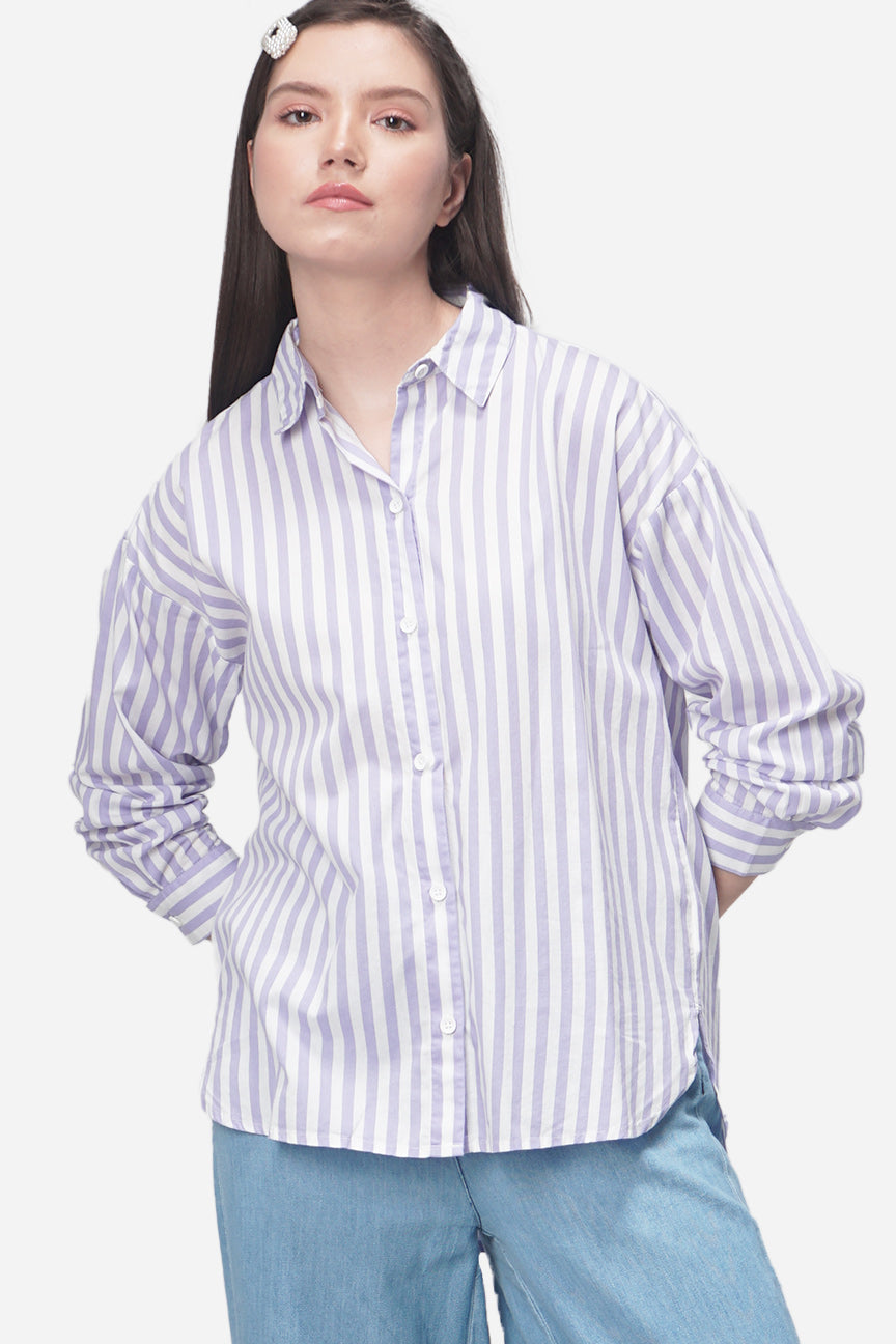Kemeja Lengan Panjang Cherish White Lilac