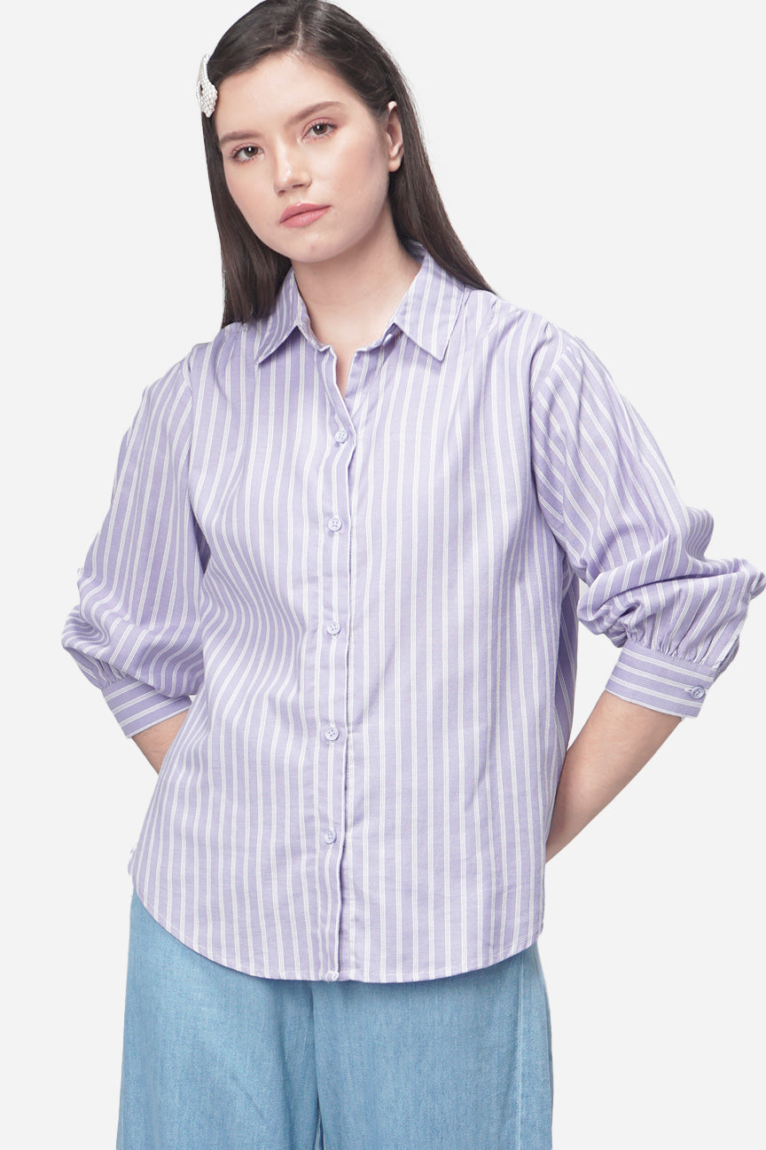 Kemeja Lengan Panjang Charlene Lilac White