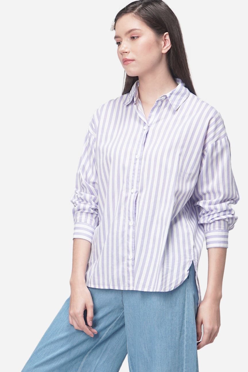 Kemeja Lengan Panjang Cherish White Lilac