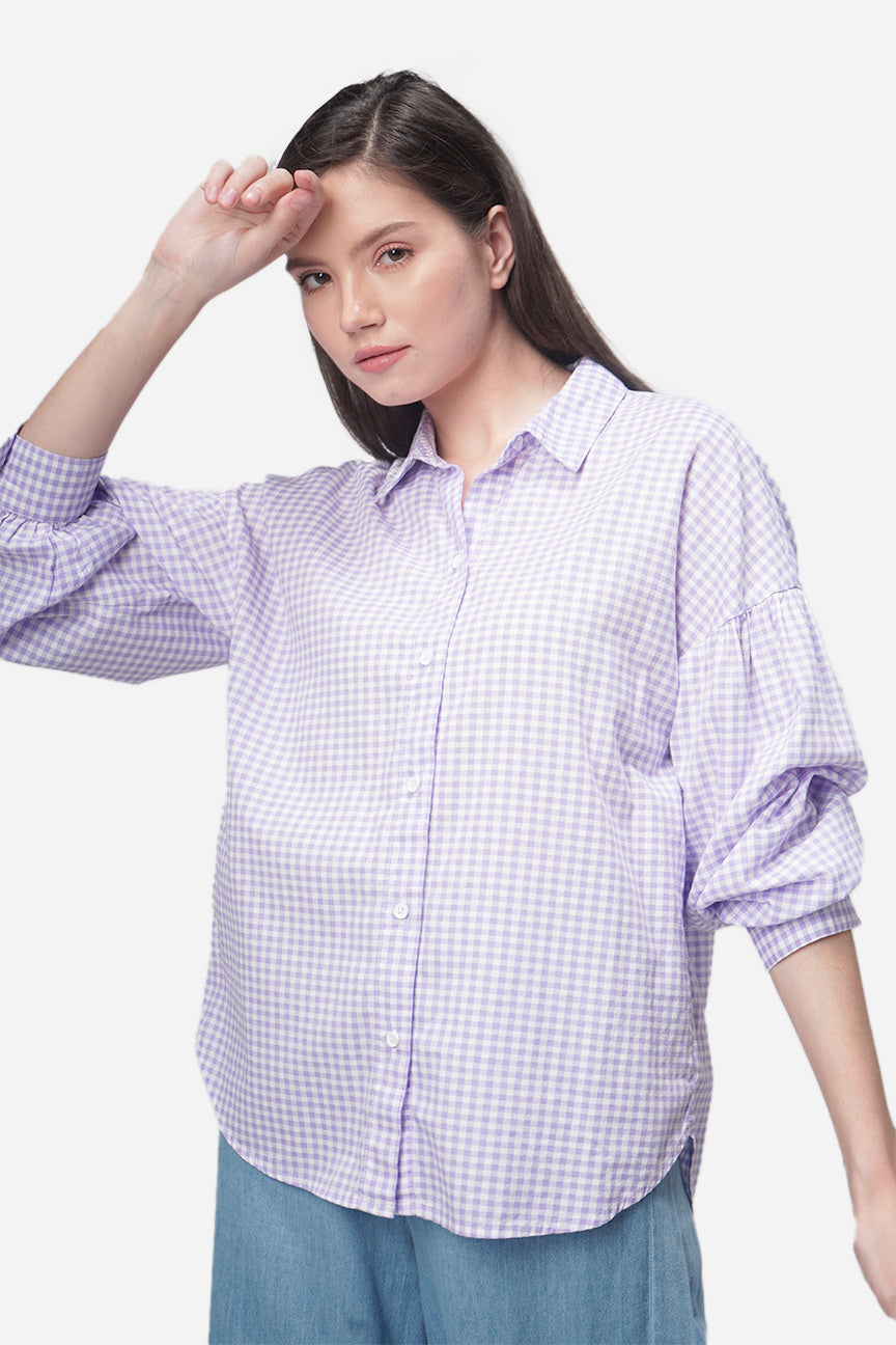 Kemeja Lengan Panjang Arianna White Lilac