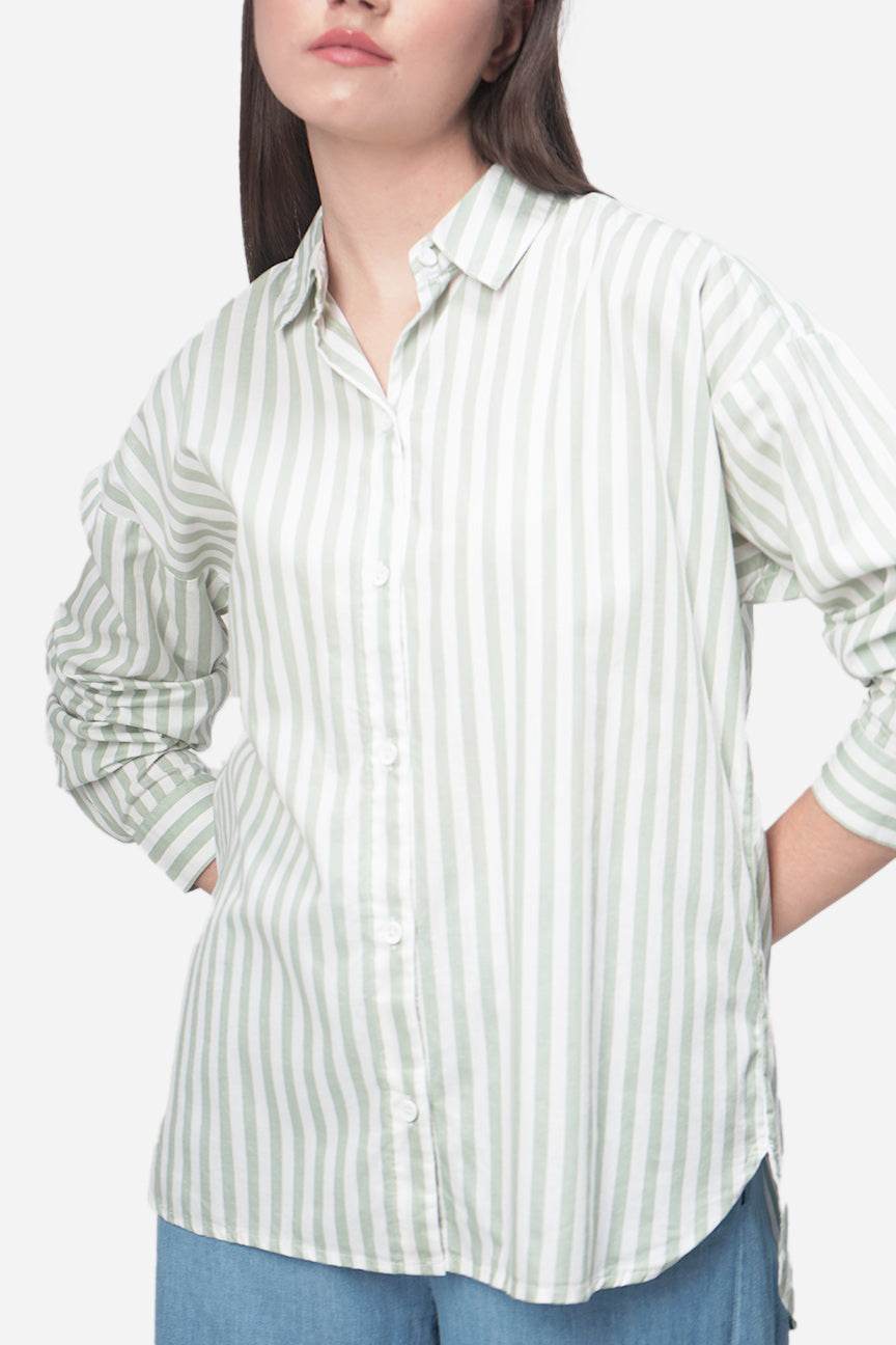 Kemeja Lengan Panjang Cherish Sage White