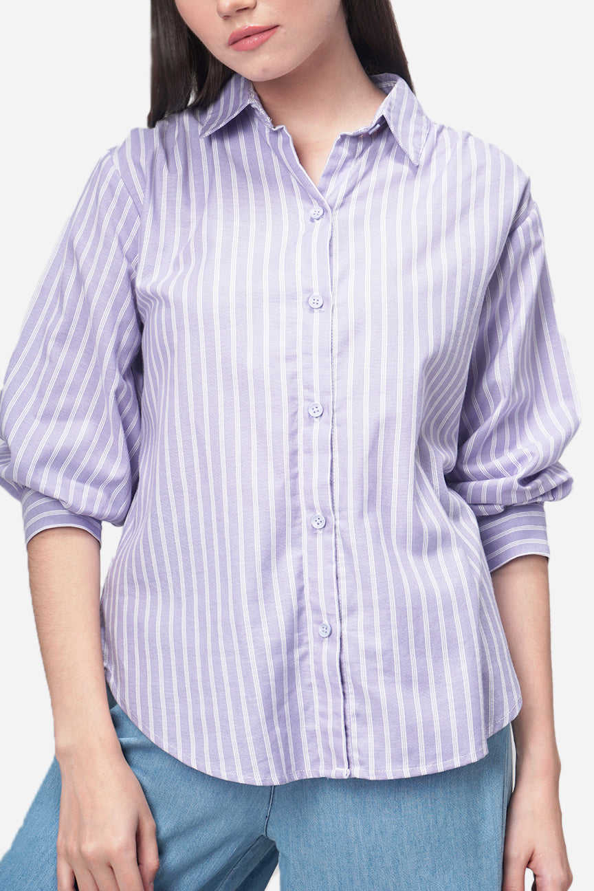 Kemeja Lengan Panjang Charlene Lilac White