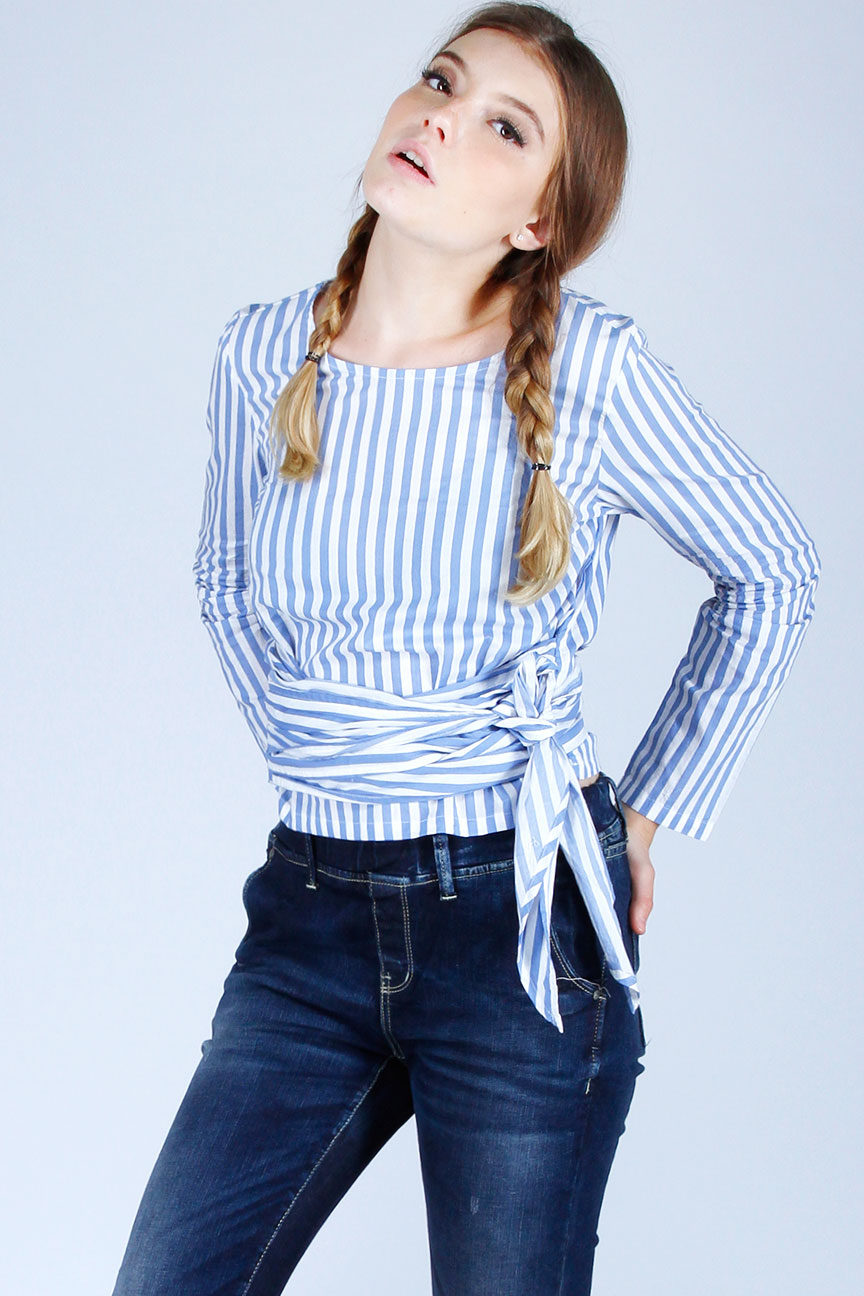 Kemeja Lengan Panjang Carna White Blue