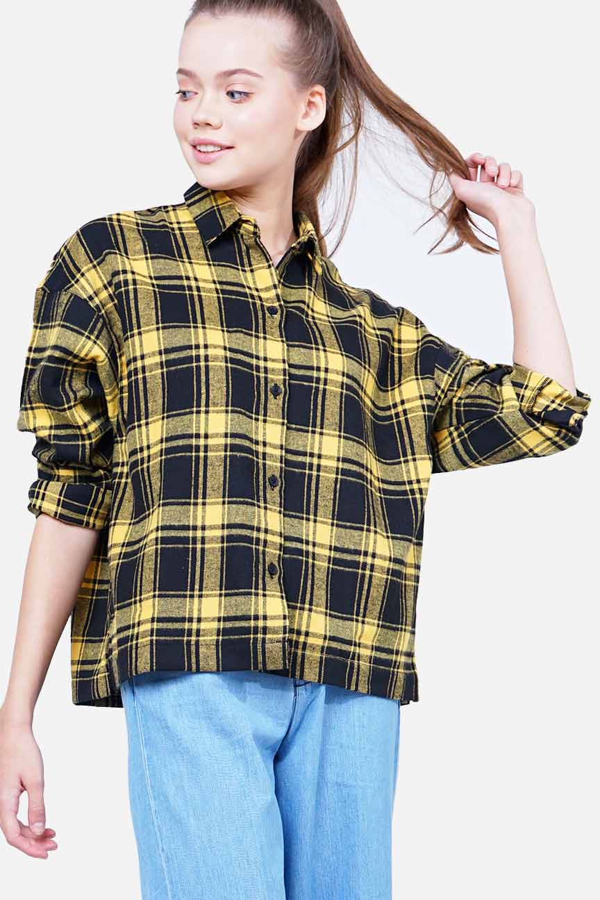 Kemeja Lengan Panjang Lizza Black Yellow