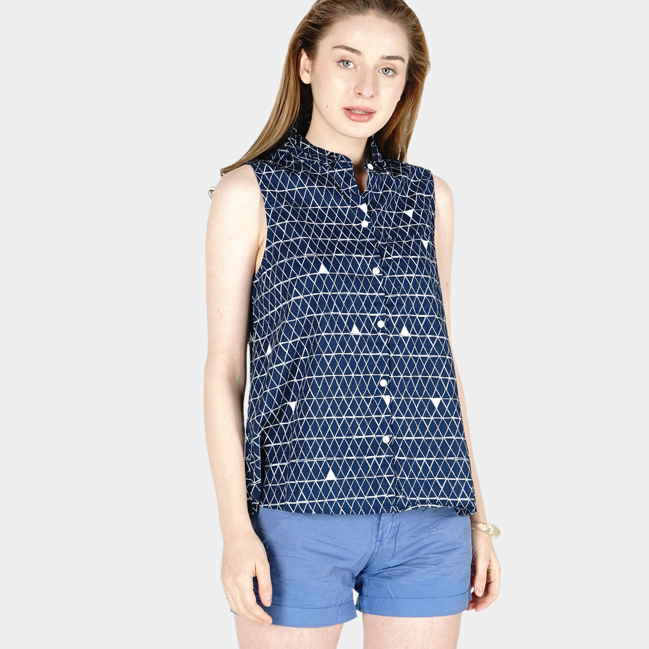 Kemeja Tanpa Lengan Skypow Navy White
