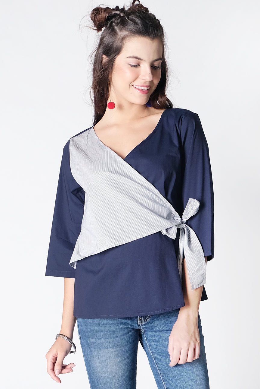 Kemeja Lengan Panjang Half Stripe Navy