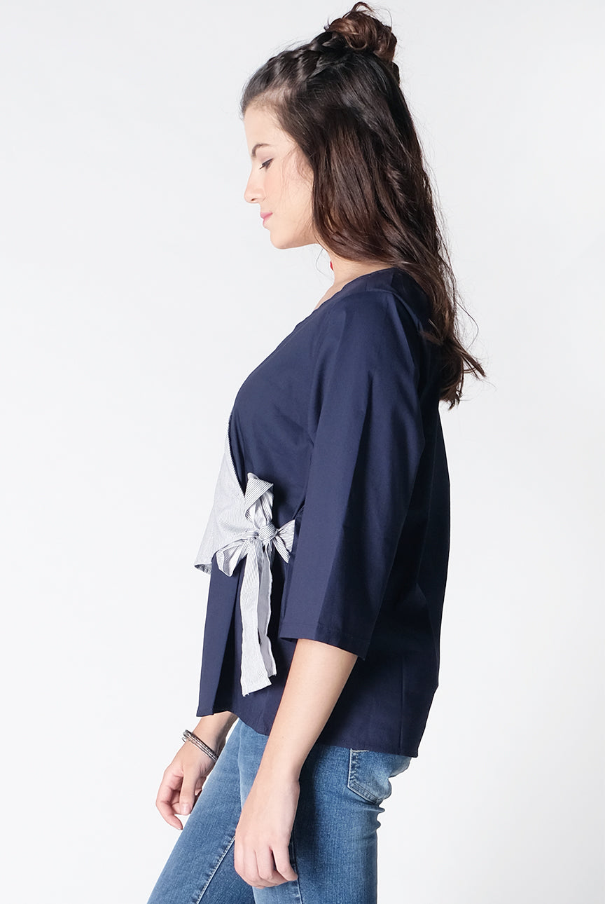 Kemeja Lengan Panjang Half Stripe Navy