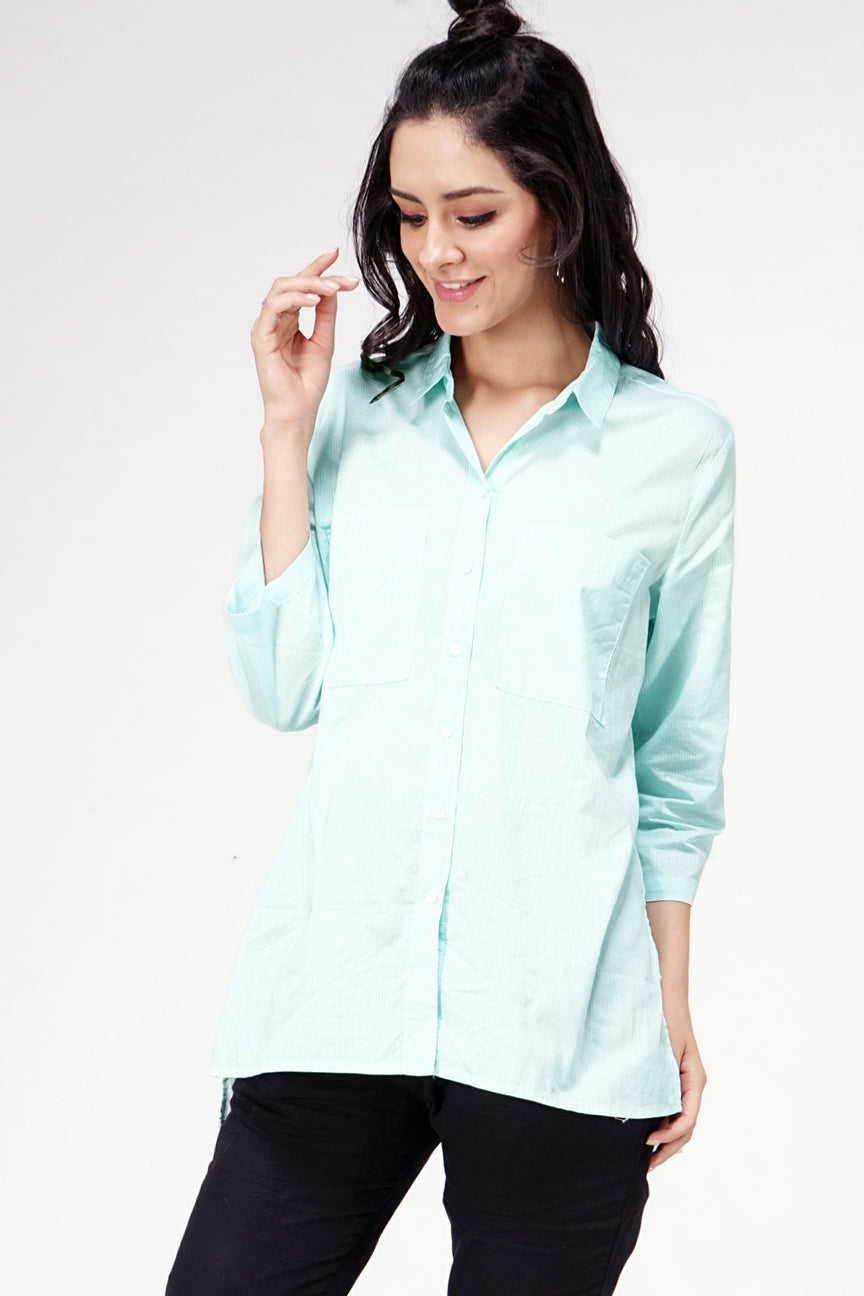 Kemeja Lengan Panjang Zelle White Green