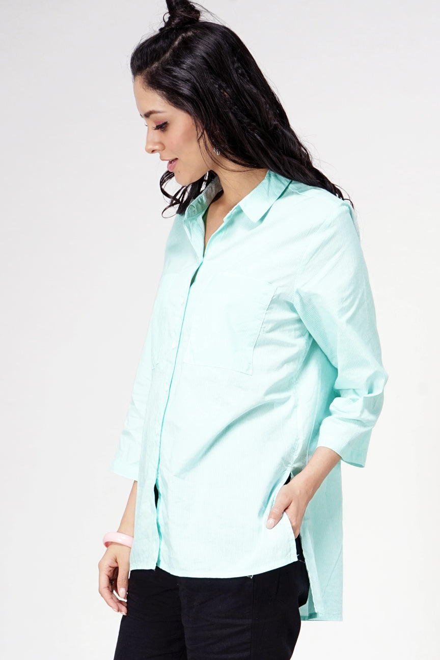 Kemeja Lengan Panjang Zelle White Green
