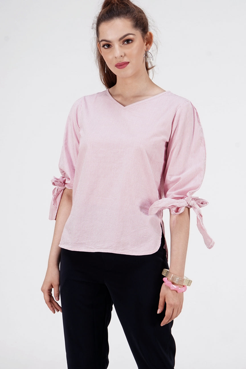 Kemeja Lengan Panjang Jello Pink Offwhite