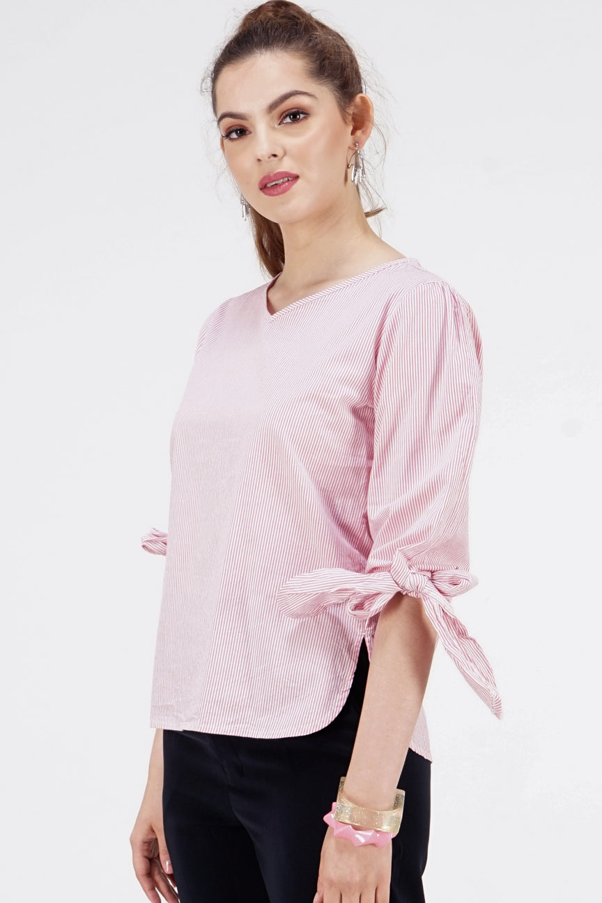 Kemeja Lengan Panjang Jello Pink Offwhite