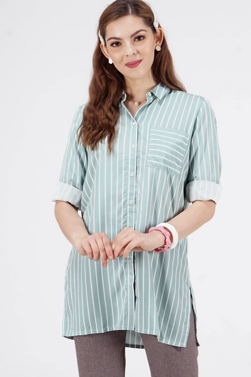 Kemeja Lengan Panjang Audrey Green Offwhite