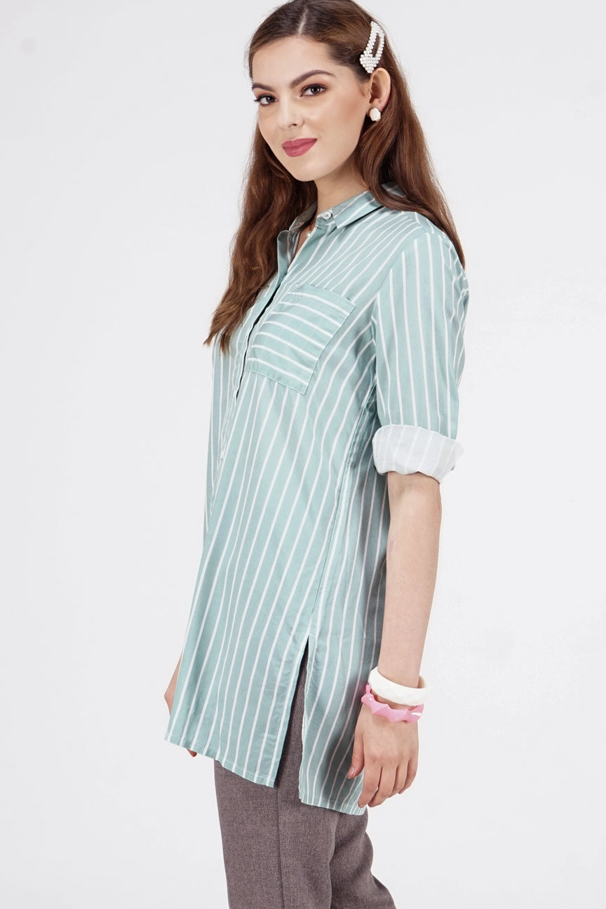 Kemeja Lengan Panjang Audrey Green Offwhite