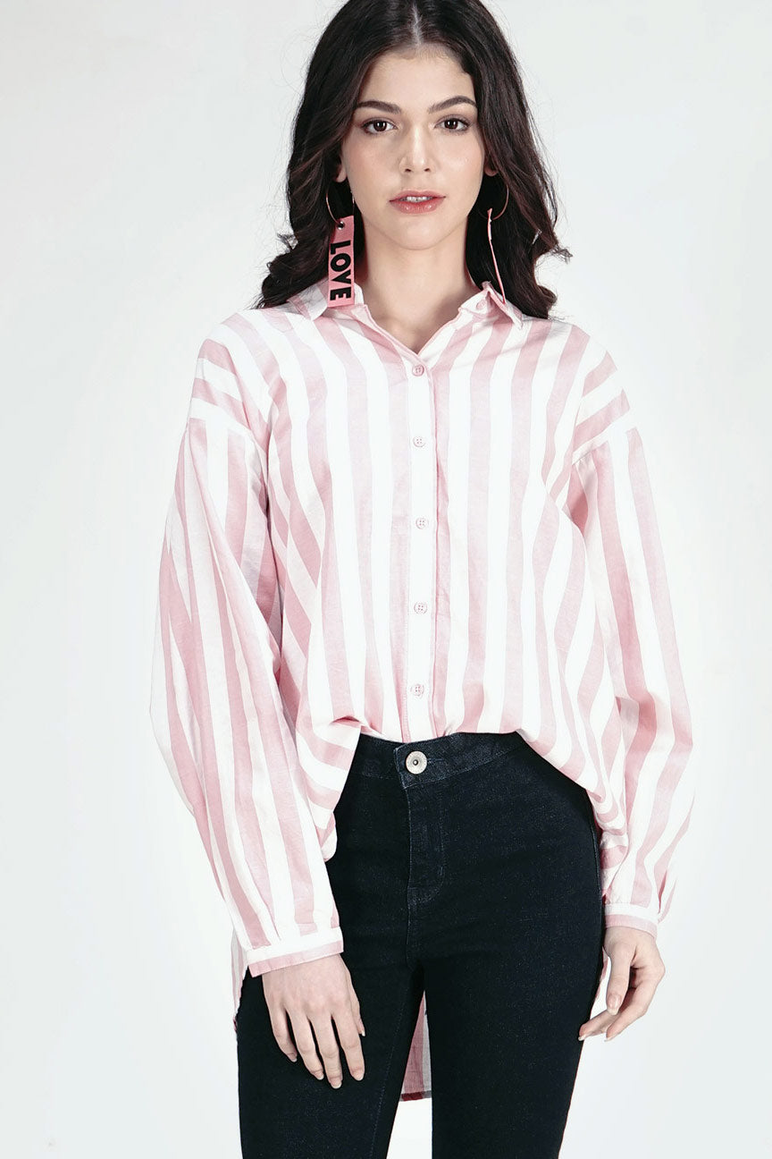 Kemeja Lengan Panjang Opium Pink Offwhite