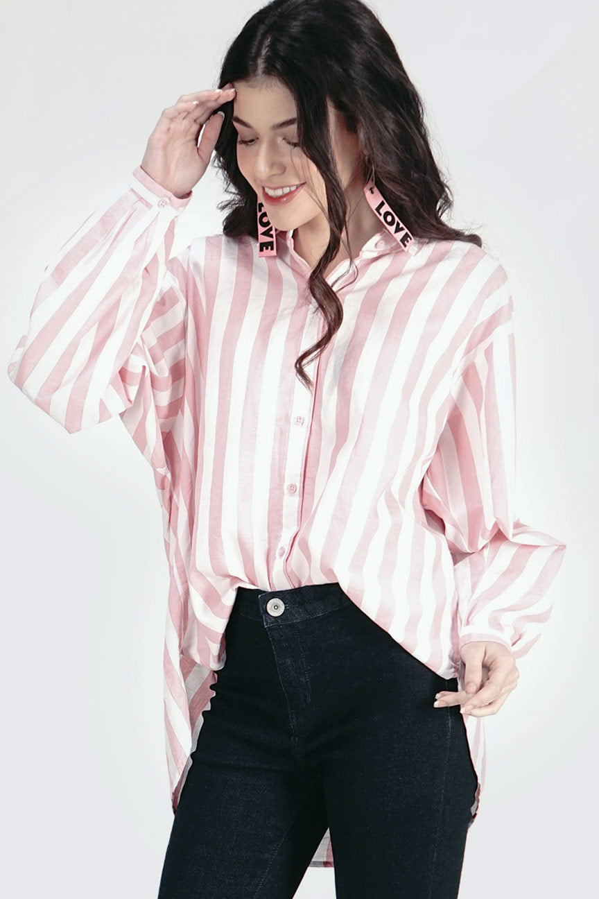 Kemeja Lengan Panjang Opium Pink Offwhite