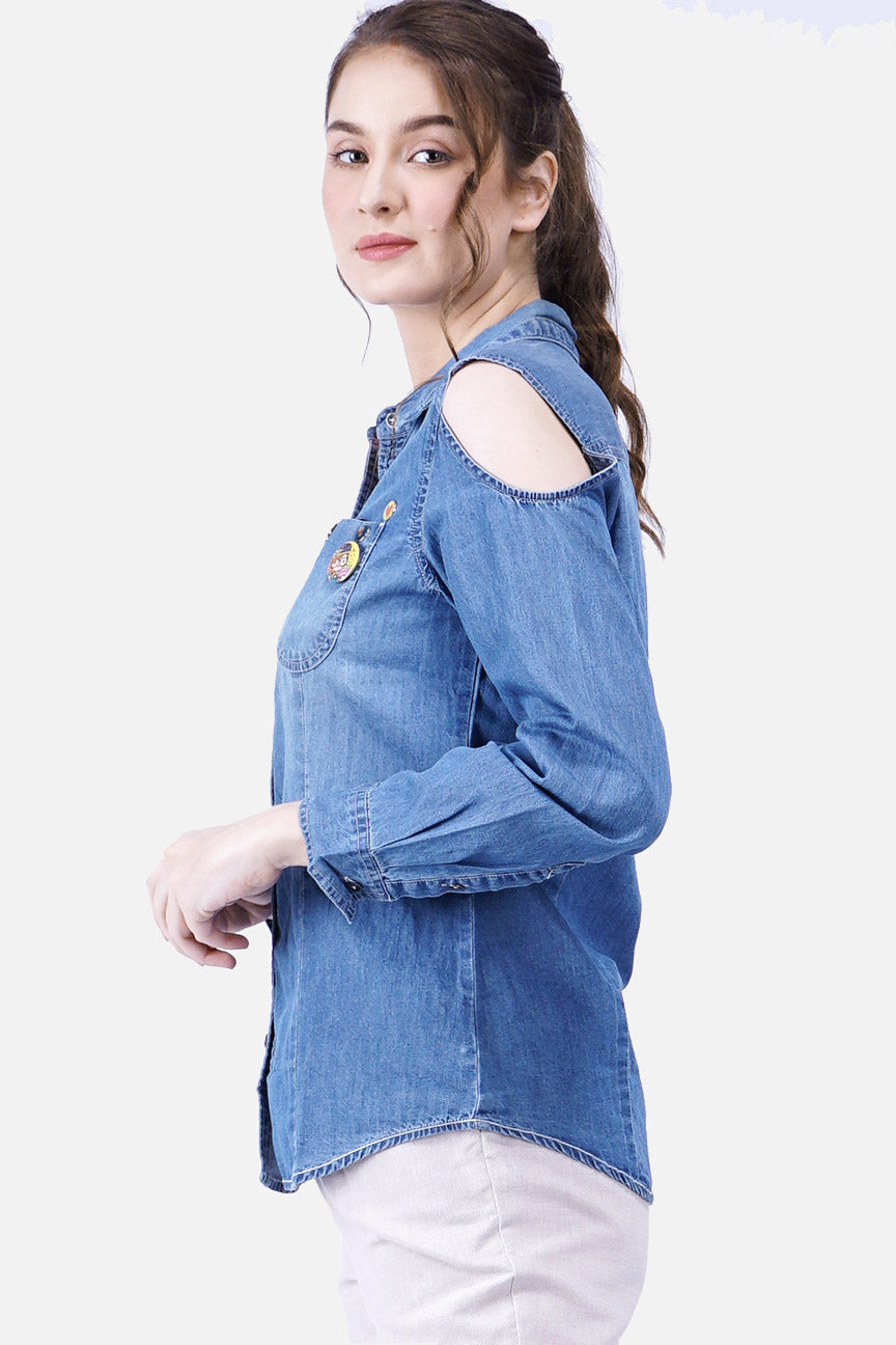 Kemeja Lengan Panjang Green Neon Medium Light Chambray