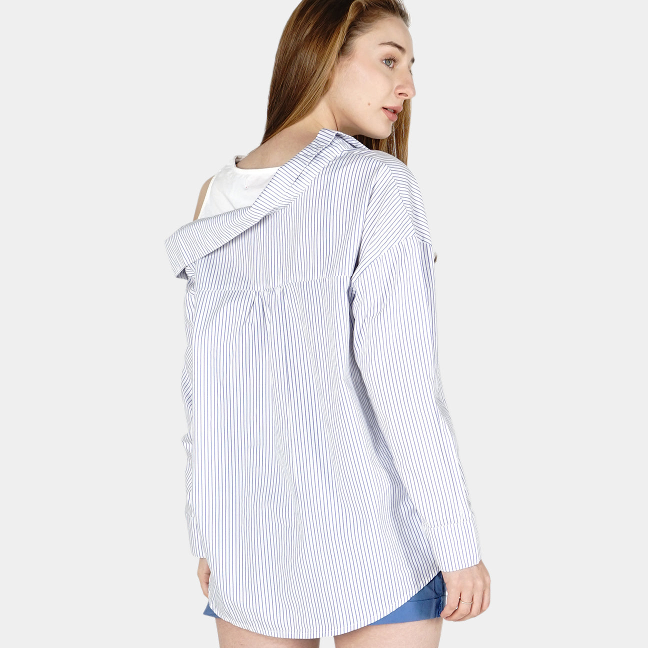 Kemeja Lengan Panjang Stripe Mosey White Blue