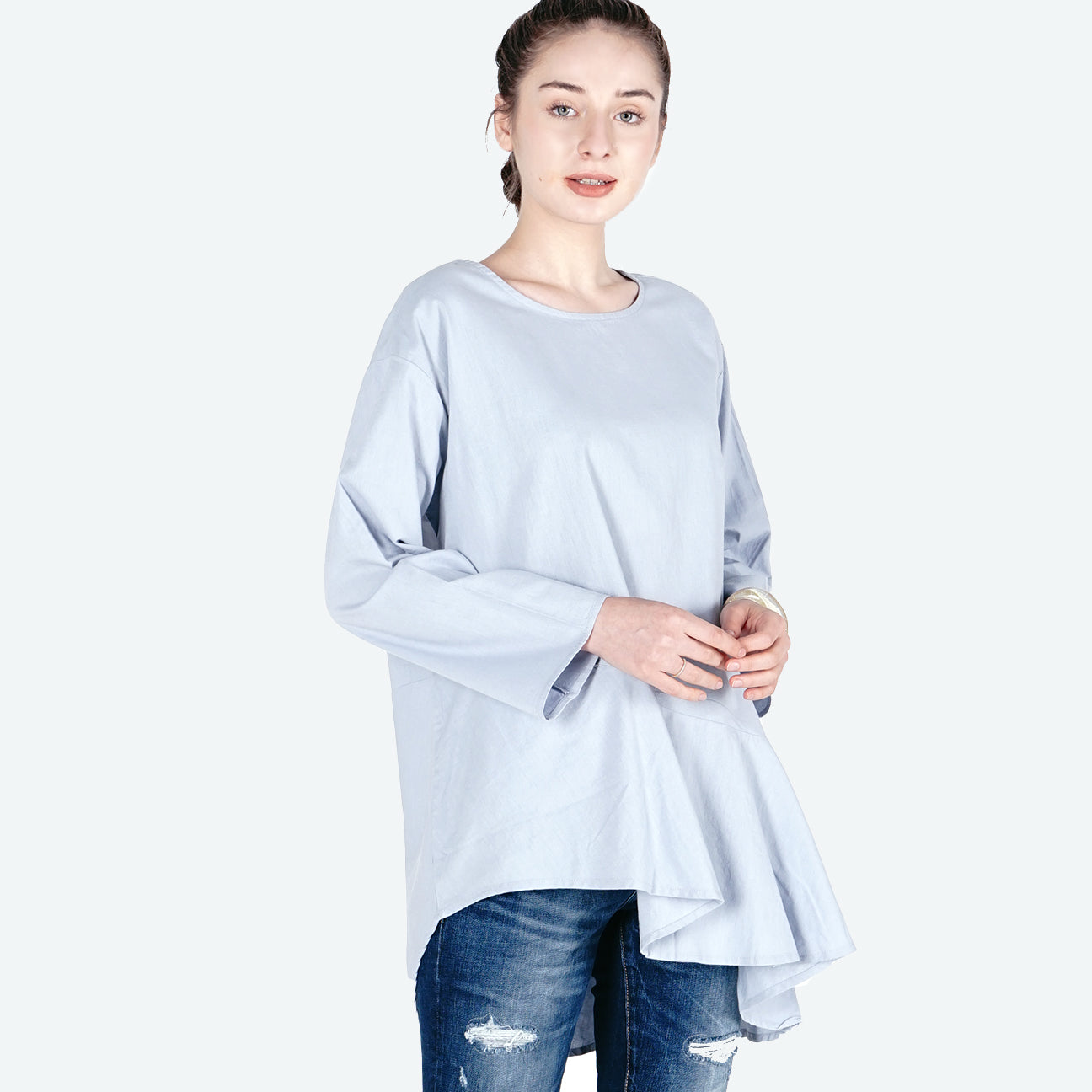 Kemeja Lengan Panjang Runette Light Grey
