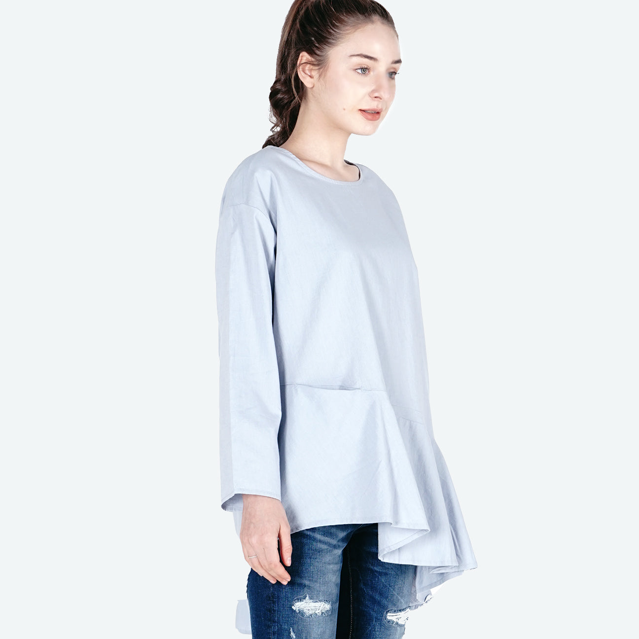Kemeja Lengan Panjang Runette Light Grey