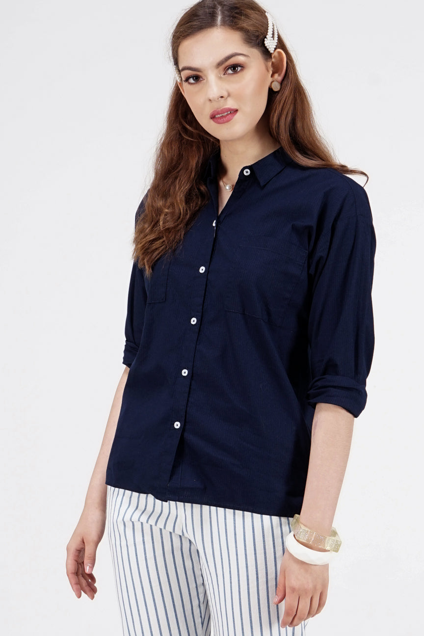 Kemeja Lengan Panjang Luna Navy