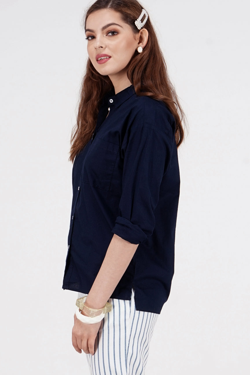 Kemeja Lengan Panjang Luna Navy
