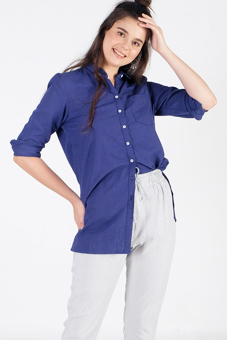 Kemeja Lengan Panjang Chloe Blue