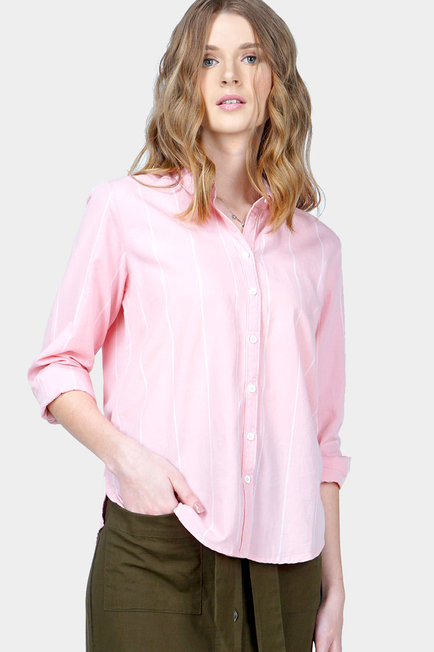 Kemeja Lengan Panjang Gucci Pink Offwhite