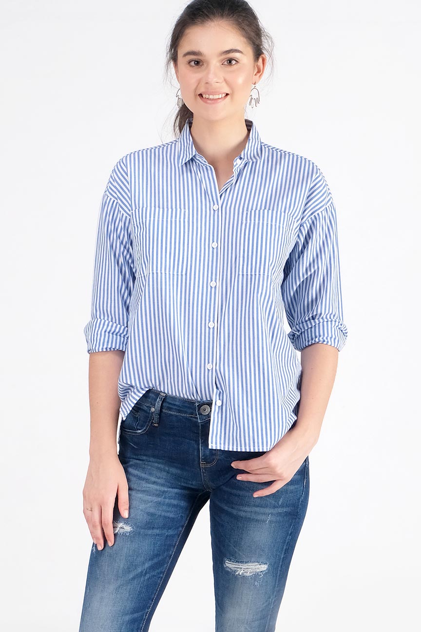 Kemeja Lengan Panjang Arya White Blue
