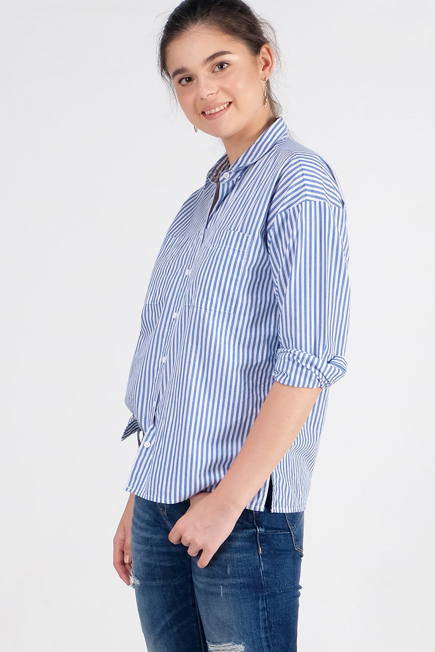Kemeja Lengan Panjang Arya White Blue