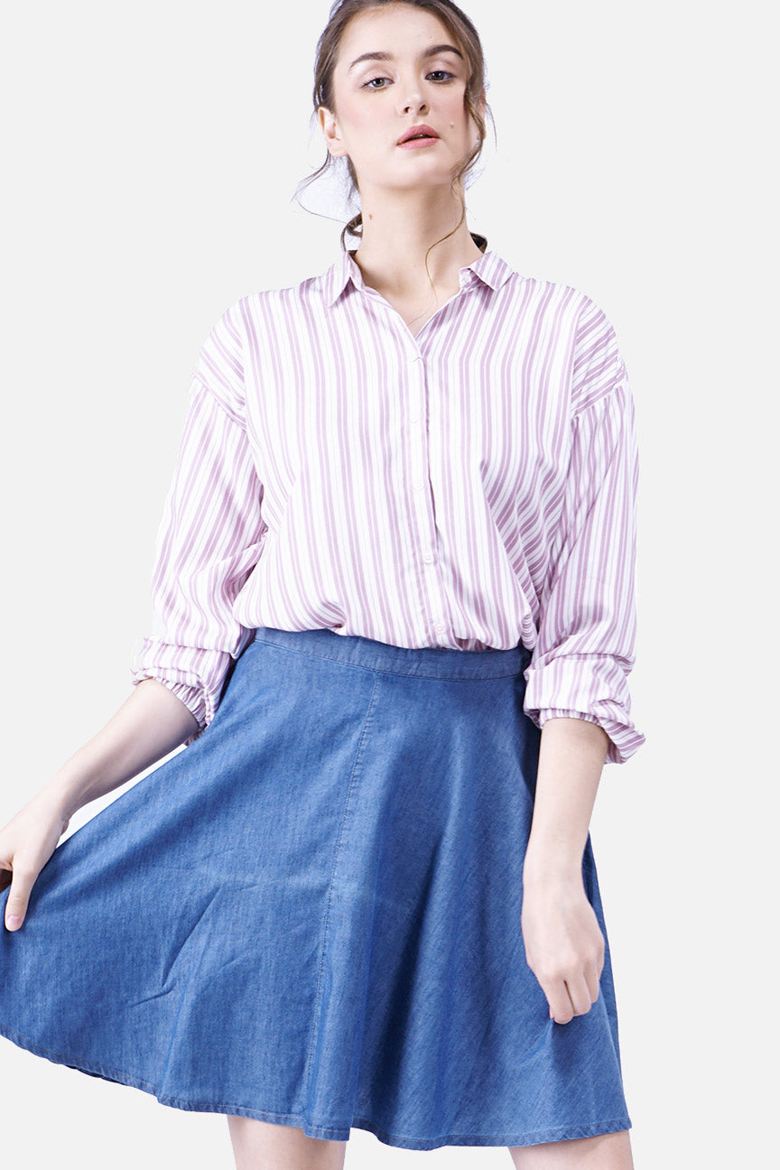 Kemeja Lengan Panjang Bownie Pink Offwhite