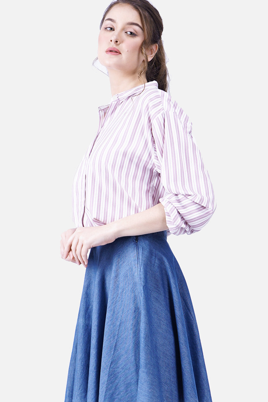Kemeja Lengan Panjang Bownie Pink Offwhite