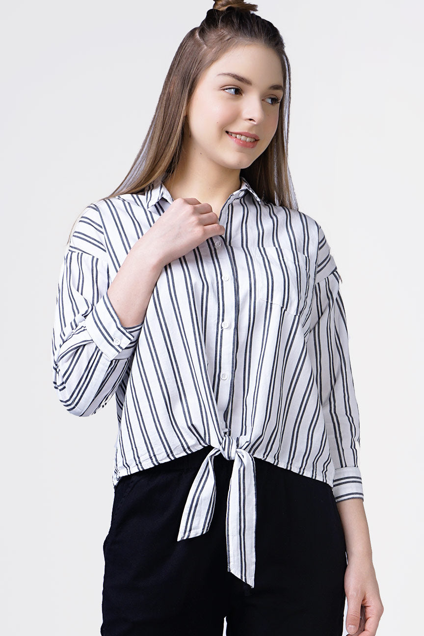 Kemeja Lengan Panjang Vizy White Black