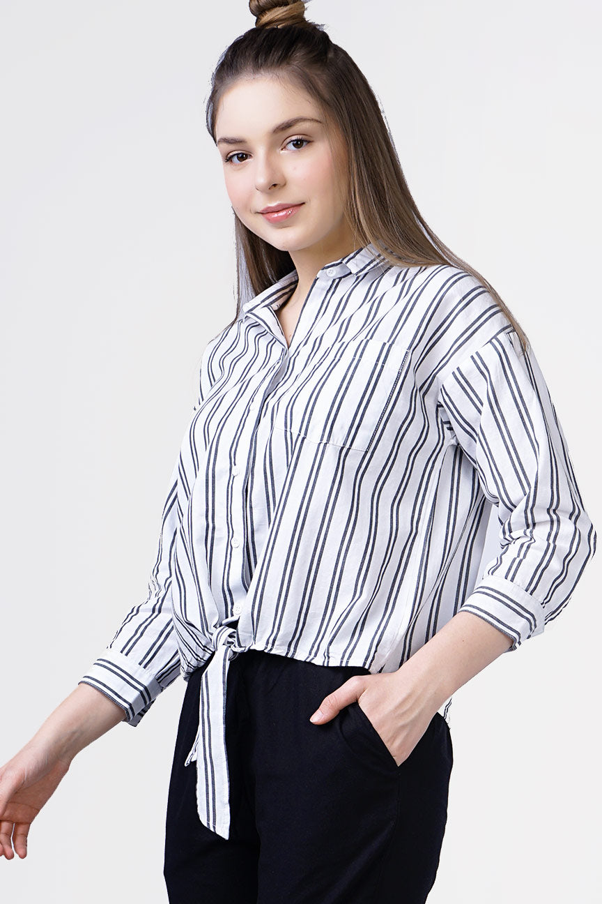 Kemeja Lengan Panjang Vizy White Black