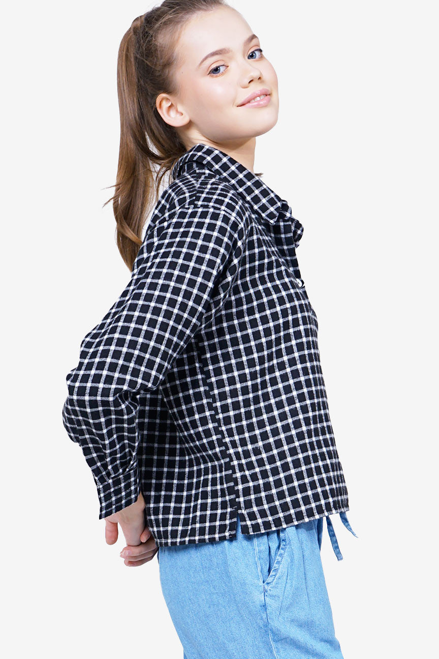 Kemeja Lengan Panjang Valena Black Offwhite