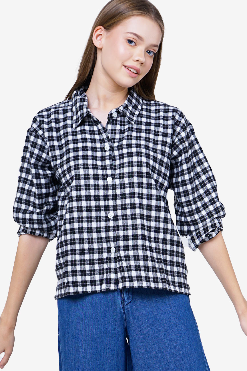 Kemeja Flanel Valeza Black Offwhite