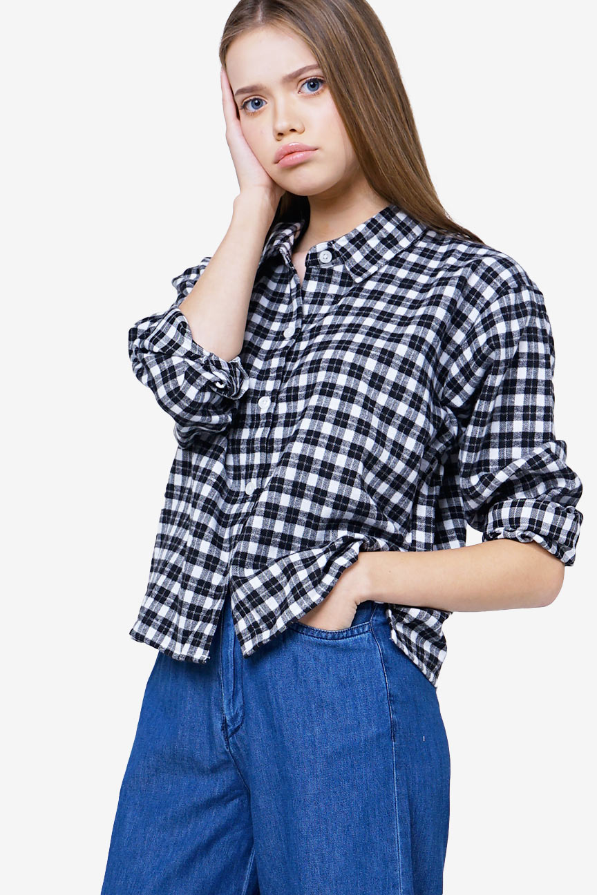 Kemeja Flanel Valeza Black Offwhite