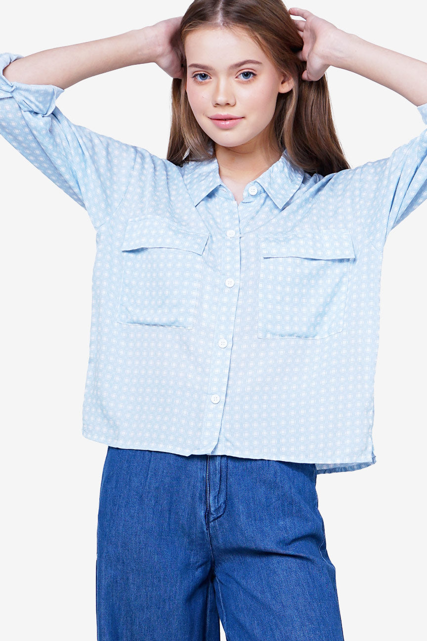 Kemeja Lengan Panjang Vayla Blue White