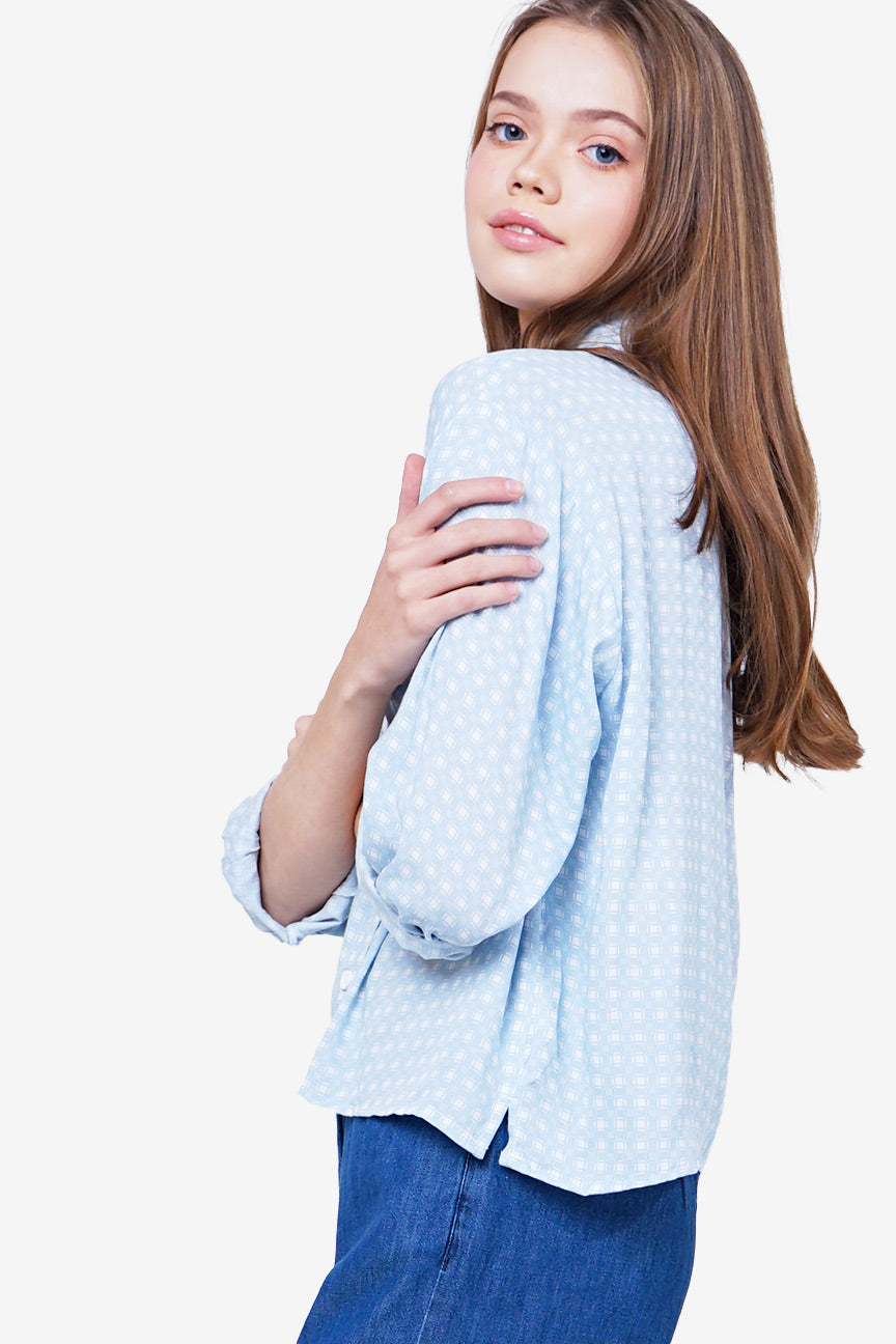 Kemeja Lengan Panjang Vayla Blue White
