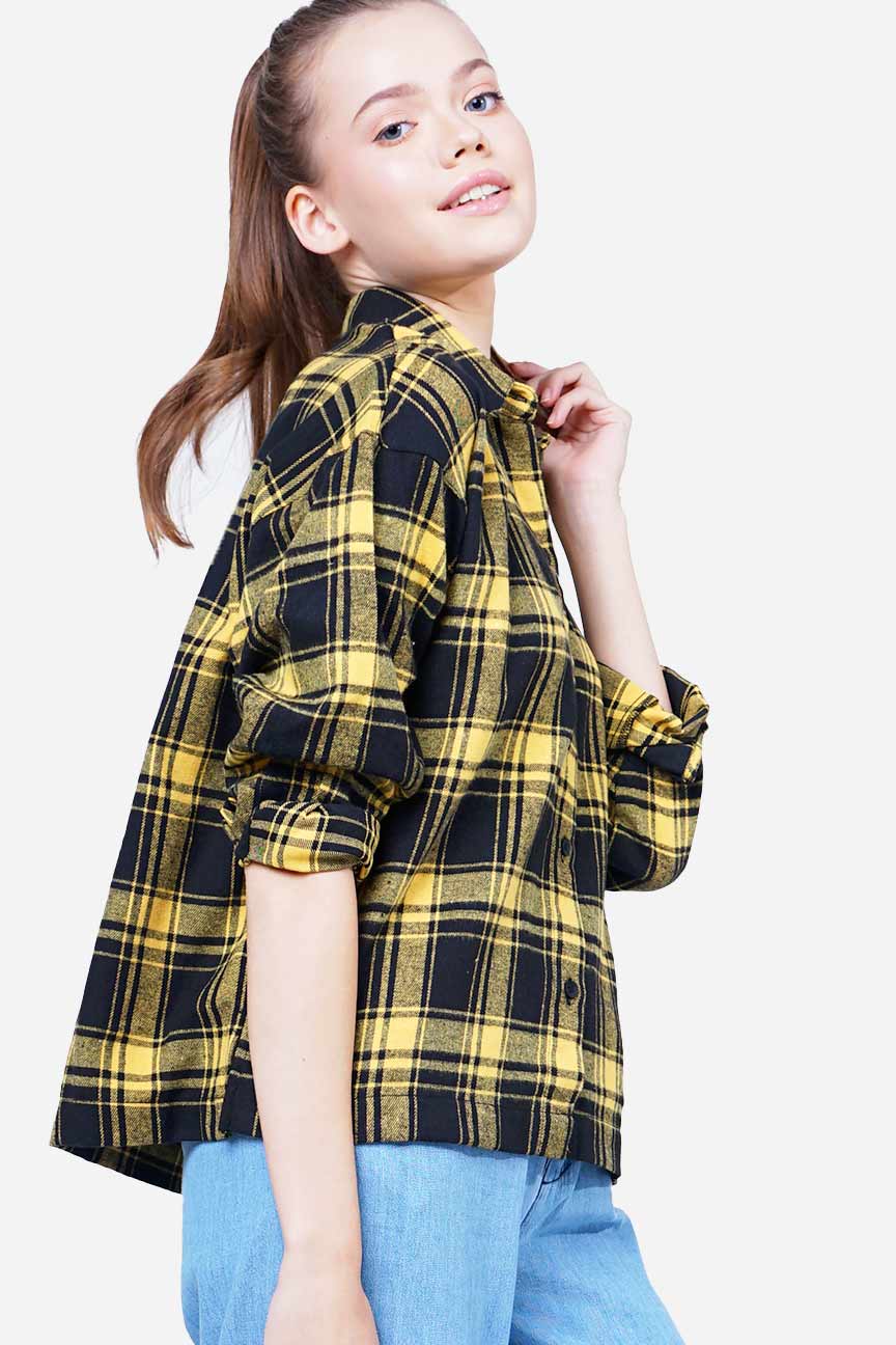 Kemeja Lengan Panjang Lizza Black Yellow