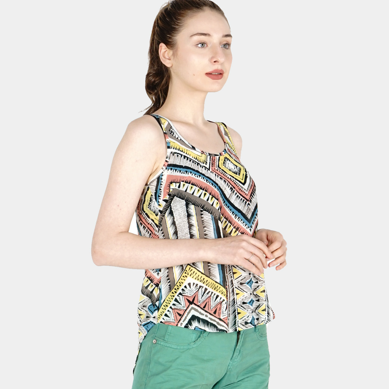 Kemeja Tanpa Lengan Geo Summer Yellow Pink