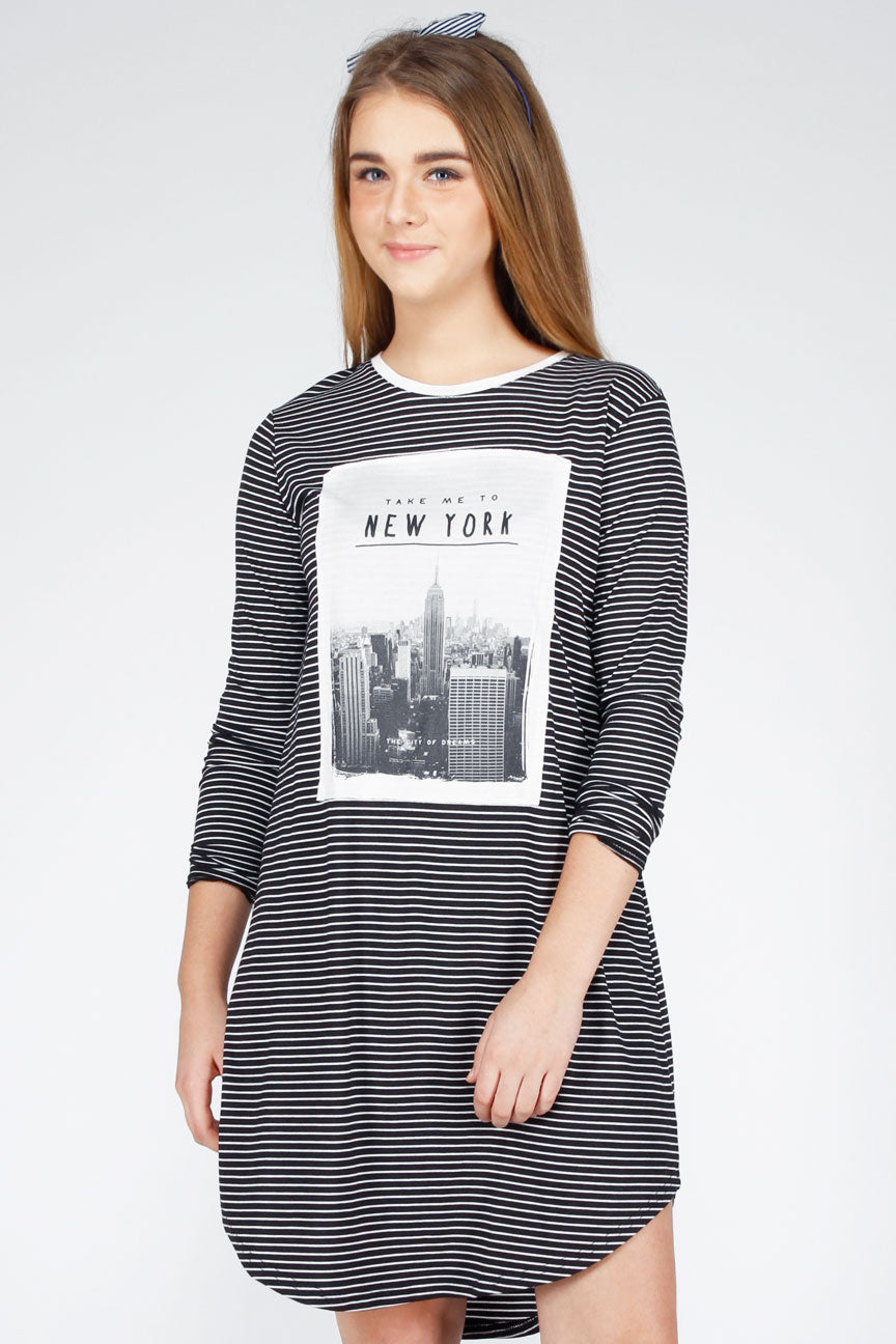 Dress Lengan Panjang Forfax Black Offwhite