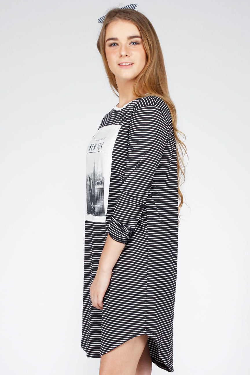 Dress Lengan Panjang Forfax Black Offwhite