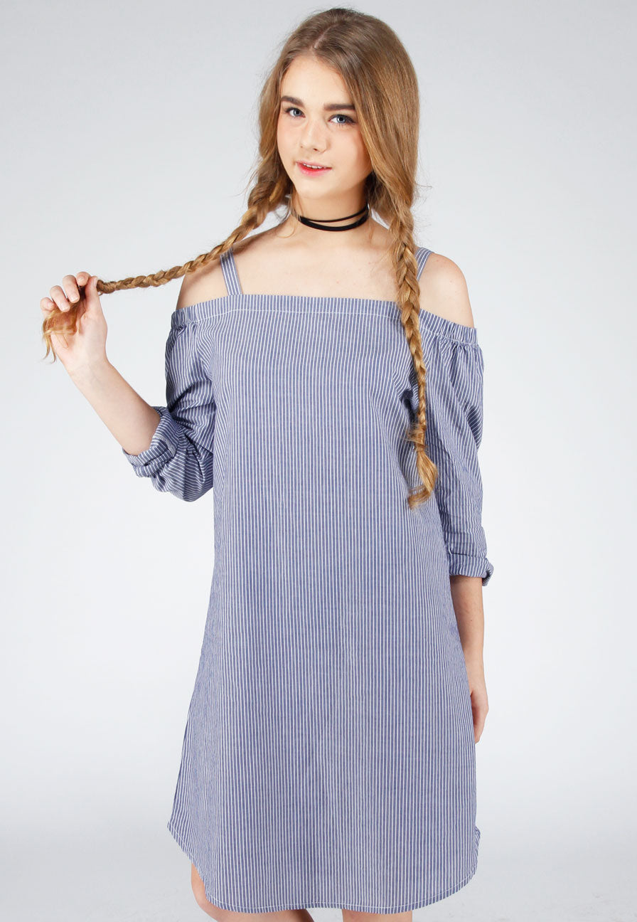 Dress Lengan Panjang Striped Yora Navy White