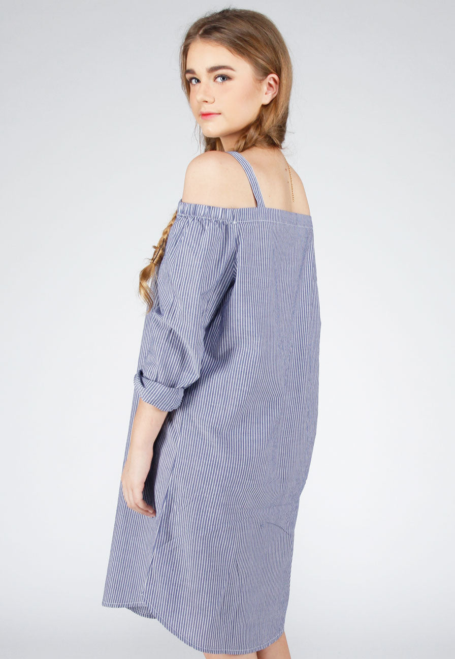 Dress Lengan Panjang Striped Yora Navy White