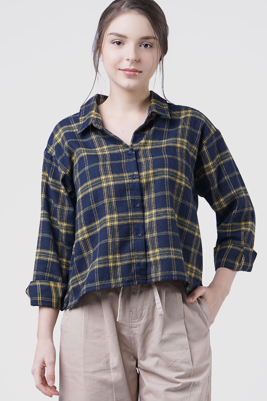 Kemeja Flanel New Alula Navy Yellow