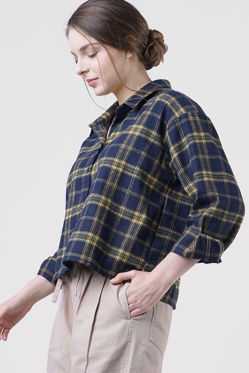 Kemeja Flanel New Alula Navy Yellow