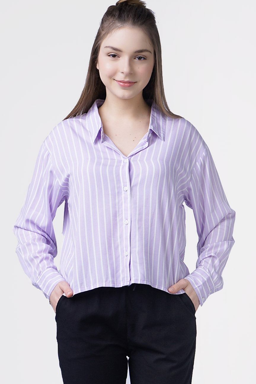 Kemeja Lengan Panjang Carol White Lilac