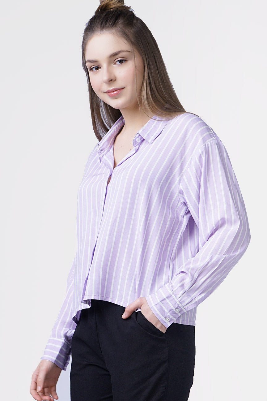 Kemeja Lengan Panjang Carol White Lilac