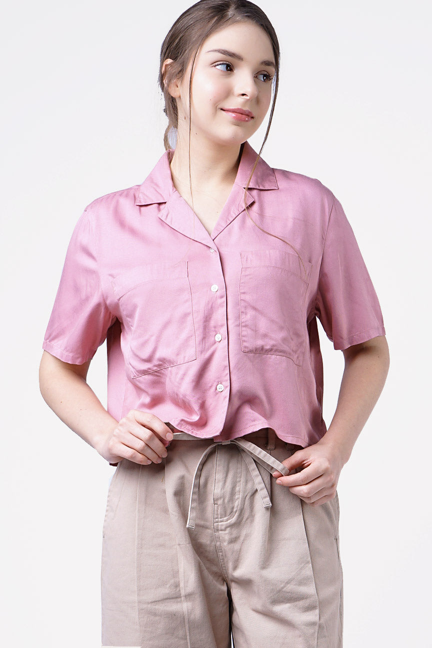 Kemeja Lengan Pendek Debora Pink